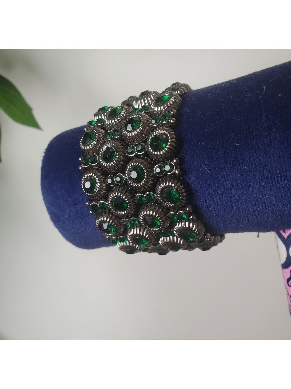 Green Silver Bracelet Emerald Green Stones Stretch